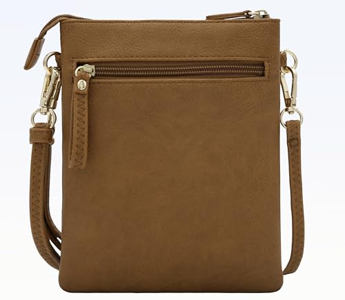 Small Multi Zipper Pockets Crossbody Bag with Detachable Wristlet - color: Tan