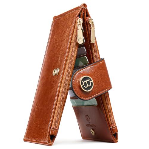 BOSTANTEN Leather Womens Wallet Large RFID Blocking Slim Card Holder - color: 5-Brown
