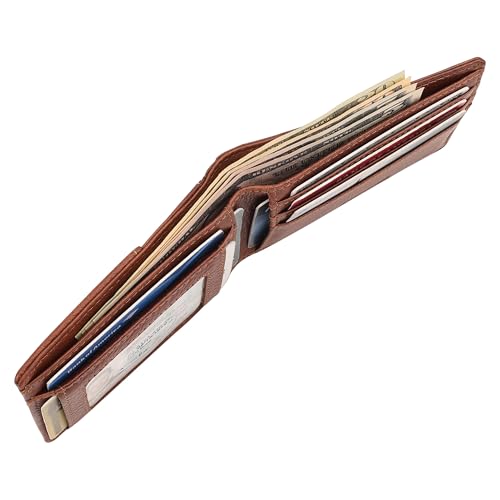 Genuine Leather Mens Bifold Wallet RFID Blocking 7 Credit Card Slots 1 ID Window 1 Section for Bills 2 Additional Slots | Tan - color: Tan, size: 7 Card + 1 ID