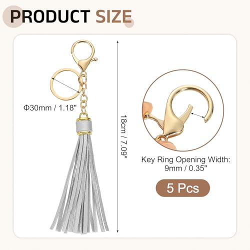 uxcell Leather Keychain Tassels, Women Tassel Bag Charm with Lobster Clasp Key Ring for Handbag Purse - color: Silver