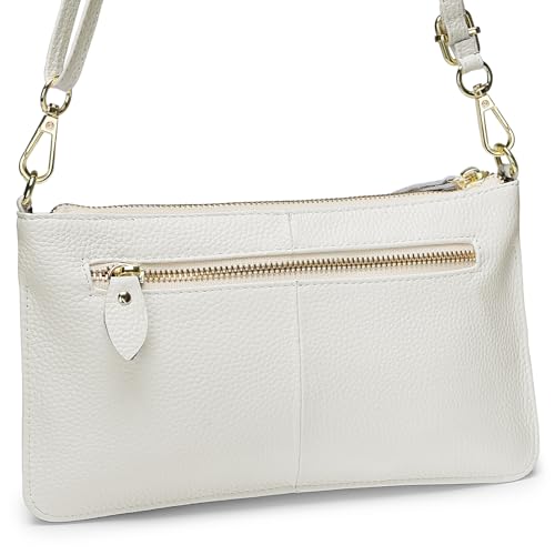 YALUXE Women's Genuine Leather Wristlet Handbags Purses Clutch Wallet Bag - color: 1- White Leather Strap