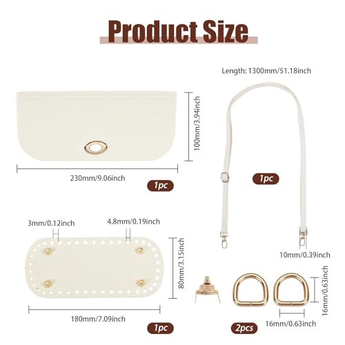 beinkmake PU Leather Purse Crochet Set, Beige Oval Bag Bottom with Flap Cover and Adjustable Shoulder Strap, DIY PU Leather Bag Knitting Set for Handbag Purse and Crossbody Bags Making - color: White