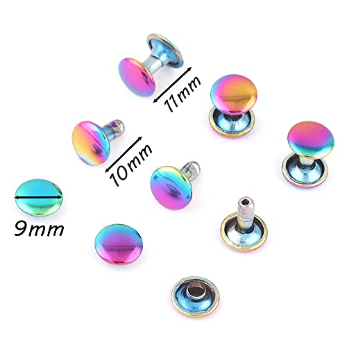 Gold Tubular Double Cap Rivets - 9mm Rainbow Metal Button Round Rapid Rivet,Rivet Studs for Purse Bags Handbags Shoes Belts Leather Craft Repair (100 PCS) - color: Gold 100 PCS