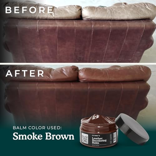 Clyde's™ Leather Company Leather Recoloring Balm – Color Restore & Scratch Repair Kit for Faded Leather Furniture, Car Seats, Sofa & Vinyl | 23 Colors | Non-Toxic Dye - color: Smoke Brown, size: 100ML