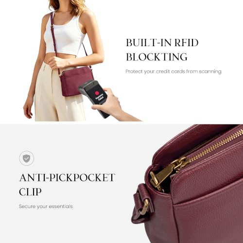 befen Anti-theft Crossbody Bag for Women Genuine Leather, Small Cross Body Shoulder Handbags with RFID Card Slots - color: Burgundy Red