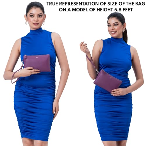 Leather Wristlet Wallet for Women Clutch Handbag Purse with Cell Phone Slot | Genuine Top Grain Leather, 8 Credit Card Slots, Detachable Strap, YKK Zipper, Gifts for Women - color: Amethyst Nappa