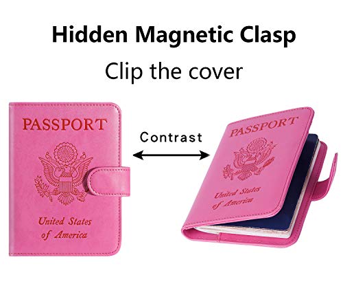 Passport Holder Cover Wallet RFID Blocking, Travel Essentials - color: Pink