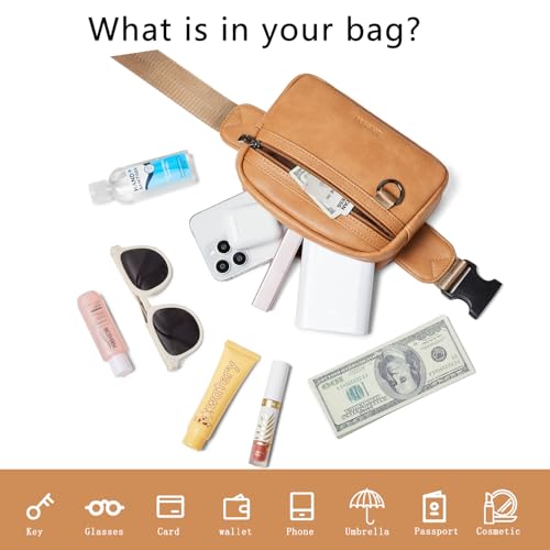 Leresas 2L Fanny Packs for Women Cross Body Belt Bag Vegan Leather Chic Waist Pack Crossbody Waist Bag Travel Running Tan - color: Light tan