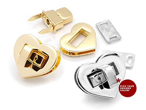 CRAFTMEMORE Heart Shape Turn Lock Metal Purse Twist Lock Craft Case Clasp Purse Making Accessories 2 Pack (1 Inch, Silver) - color: Silver