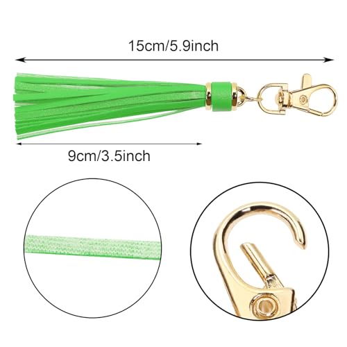 PENTA ANGEL 2Pcs 5.9'' Large PU Leather Tassel with Lobster Swivel Keychain Pendant for Handbag Backpack Jewelry Making (Green) - color: Green