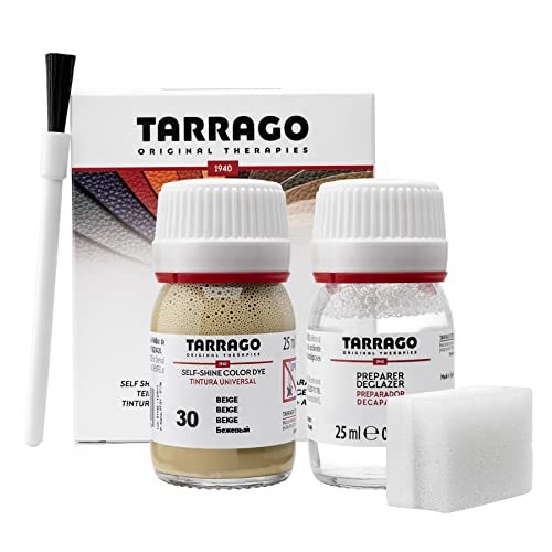 Tarrago Leather Dye Kit with Deglazer and Applicator - Restore & Recolor Shoes, Boots, Purses, Wallets, Jackets, and Furniture - Rich Pigment - 25mL - color: Beige #30