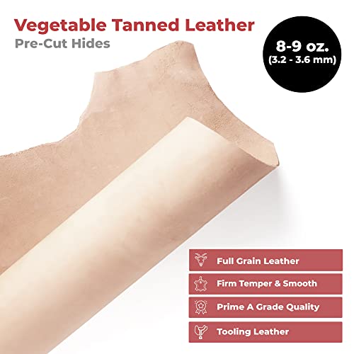 ELW Vegetable Tanned Leather Shoulder Pre-Cut 22-24 SQ FT | 8-9 oz. (3.2-3.6mm) Full Grain Leather Cowhide Craft Hobby Workshop Tooling, Repair, Carving, Dyeing, Engraving, Wet Molding - size: 22-24 SQ FT