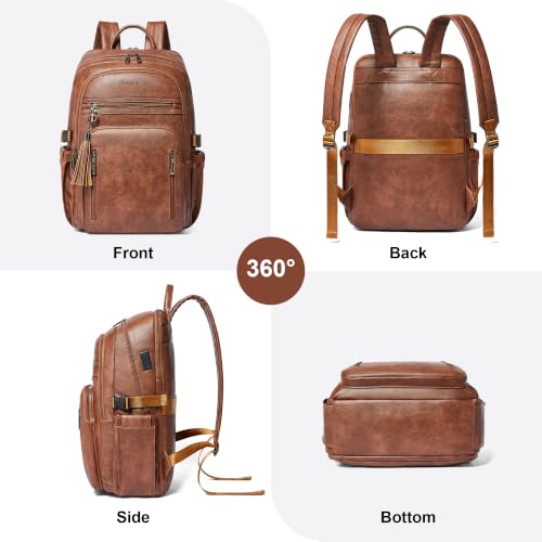 17 Inch Laptop Backpack Purse for Women with Giant Tumbler Holders | Vegan Leather,Travel Work Business College Bookbag Teacher Nurse,USB Port,RFID Wristlet Purse,28L Large Capaity,Caramel Brown - color: Caramel Brown