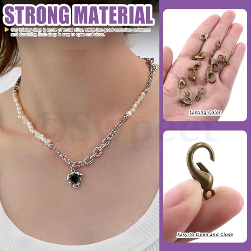 Swpeet 170Pcs Bronze 10mm 12mm 14mm 16mm 18mm Open Jump Rings and 6mm Lobster Clasps Assortment Kit, Perfect Jewelry Findings Kit Fits for DIY Making Bookmark Pinch Bracelet Choker Necklace - color: Bronze