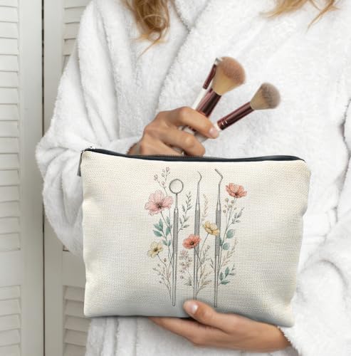 Dental Gifts Makeup Bag for Women | Dental Hygienist Assistant Dentist Gifts,Floral Dentistry Cosmetic Toiletry Bag Zipper Pouch - color: Floral Dentistry