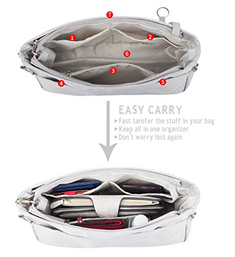 Vercord Expandable Nylon Handbag Purse Organizer Insert Liner Shaper Bag in Bag Beige Grey XLarge - color: Beige Grey, size: X-Large