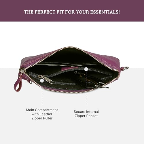 Leather Wristlet Wallet for Women Clutch Handbag Purse with Cell Phone Slot | Genuine Top Grain Leather, 8 Credit Card Slots, Detachable Strap, YKK Zipper, Gifts for Women - color: Amethyst Nappa