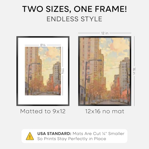 Homeforia 12x16 Black Picture Frame, High-End Metal, 9x12 Mat, Glass | High End Aluminum, Tempered Glass, Acid-Free 9x12 Removable Mat, 12x16 in Edge-to-Edge Display 16x12, Wall Kit, Set Of 1 - color: Carbon Black, size: 12x16