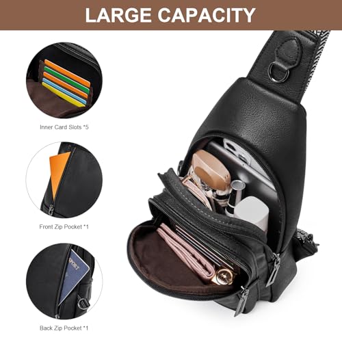 cakang Womens Sling Bag Crossbody Bags for Women Vegan Leather Sling Backpack Daypack Fanny Pack Crossbody Purse Travel - color: 2-black