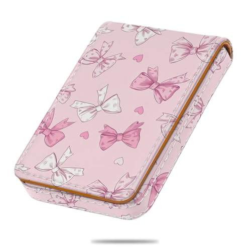 Business Card Holder, PU Leather Printing Business Card Case Pocket with Magnetic Shut, Portable Business Card Carrier Holder for Women or Men (Bow) - color: Bow