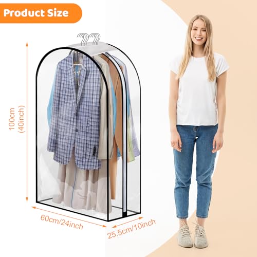 2 Pack Clear Garment Bags, 40 x 24 x 10 In, Side Zipper, Full Length | Peva Material, Transparent, Dust-Proof Closet Storage For Suits, Dresses, Coats And Jackets - size: 40in *2