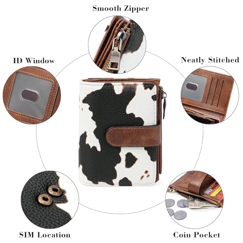 GOIACII Small Wallet Women RFID Blocking Trifold Clutch Ladies Credit Card Holder Zipper Pocket Wallets for Women Cow Print - color: Cow Print