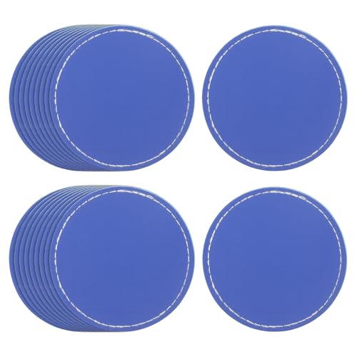 uxcell 20 Pcs Leather Patches for Hats, Round Leather Hat Patches with Adhesive, Rustic Faux Iron on Blank Patch for Laser Engraving Fabric Repair Sew Crafts, Blue - color: Blue