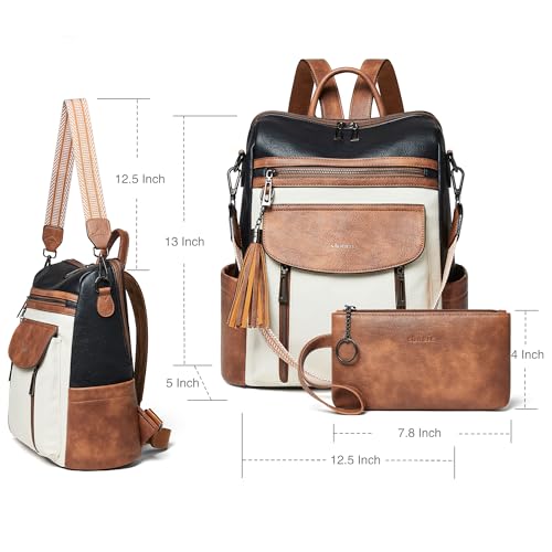 Shrrie Backpack Purse for Women Fashion Leather Backpack Purse Designer Travel Backpack Convertible Shoulder Bag with Wristlet - color: 2-9 Black With Brown and White