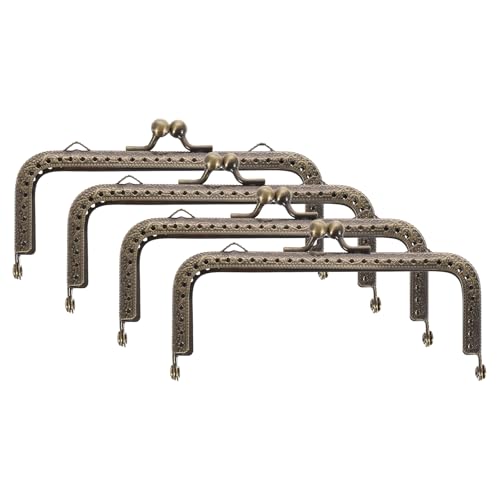 uxcell 4 Pcs Metal Purse Frame, 12.5cm/4.9" Retro Rectangle Kiss Lock Clasp Frame Embossed for Purse Making, Handled Bag, Coin Bag Clutch Bag, Frame Hardware Replacements (Bronze) - size: 4.9"