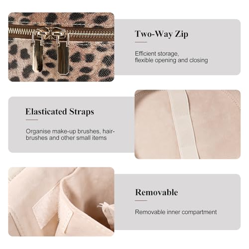 honitty Makeup Bag, Travel Make up Case with Compartments and Handle, Portable Cosmetic Organizer Bags,Toiletry Bag for Women - color: Leopard print(7.6*5.5*6 in), size: M(7.6*5.5*6 in)