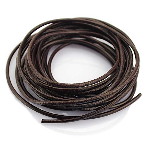 (TM) 3 mm Genuine Round Leather Cord Braiding String Dark Brown Espresso 5 Meters (5 Yards) - color: Round_dark_brown, size: 3 mm_5 yards