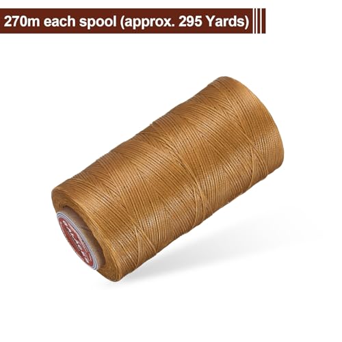 uxcell Flat Leather Sewing Waxed Thread, 270m / 295 Yards Polyester Wax String, 150D Wax Stitching Cord for Leather Crafts, Bookbinding, Bracelets Braided, Light Brown - color: Light brown