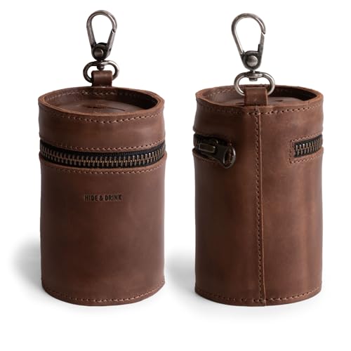 Hide & Drink Genuine Leather Coin Pouch Piggy Bank, Cash Holder Organizer, Coin Purse for Men & Women, Money Saving Box, Men's Change Purses & Pouches, Small Mens Wallet for Coins, Zippered Case Banks - color: Bourbon Brown