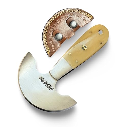Handmade Round Head Knife | Carbon Steel | Half Moon Leather Working Tool | Bone Handle | Skiver for DIY Leathercraft With Leather Sheath