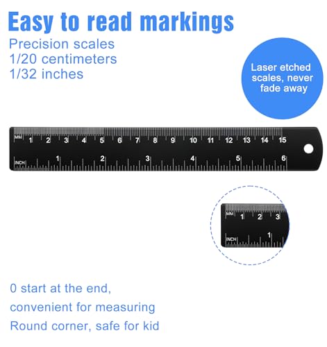 2 Pack 6 Inch Metal Ruler, Metal Ruler 6 Inch, Measuring Tool