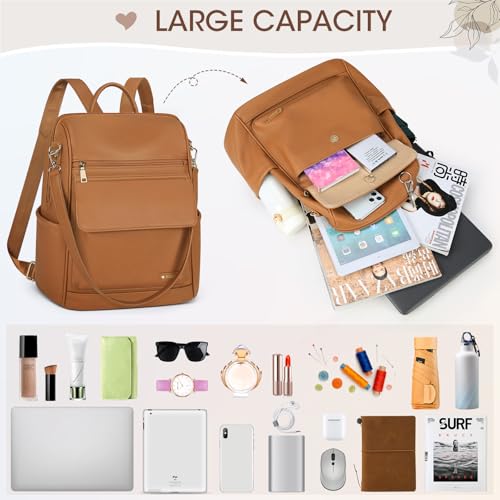 NUBILY Backpack Purse for Women Leather Anti-Theft Mini Backpack Fashion Designer Handbag Convertible Travel Bag Ladies Shoulder Bags, Brown - color: Brown