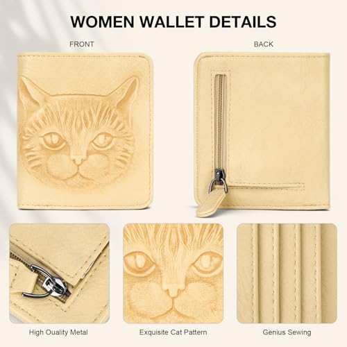 Small Wallet Women Slim RFID Leather Bifold Wallet Embossed Design | Compact design with ID window, card slots, and zipper coin pocket, ideal for daily travel, shopping, and gifts - color: 10-Light Yellow
