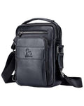 Leather Crossbody Bag for Men with Double Compartments | Genuine cowhide,two roomy sections,adjustable strap,zip closure,ideal for work,commuting,travel and gifts - color: Black