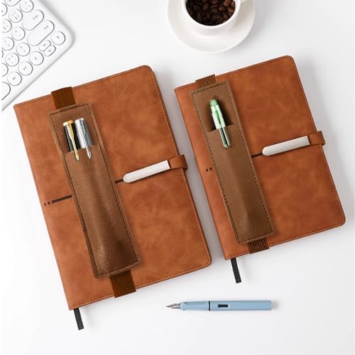 2 Pack Pen Holder for Notebook & Bible Pen Holder Elastic Pen Sleeve | Elastic Sleeve, 18cm (7.09in)-21cm (8.27in), PU Leather for Notebooks, Planners, Journals & Bibles, Brown - color: Brown