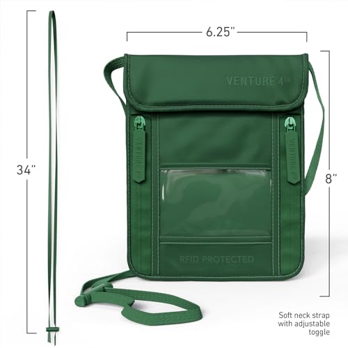 VENTURE 4TH Travel Neck Wallet, RFID Blocking Passport Holder - Sleek Green - color: Sleek Army Green