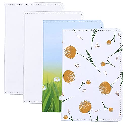 4 Pack Blank Sublimation Passport Holders PU Leather RFID Blocking Passport Covers with 3 Card Slots Boarding Pass Pocket Secure Snap Closure Unisex Travel Wallet for Men Women DIY Custom Gift