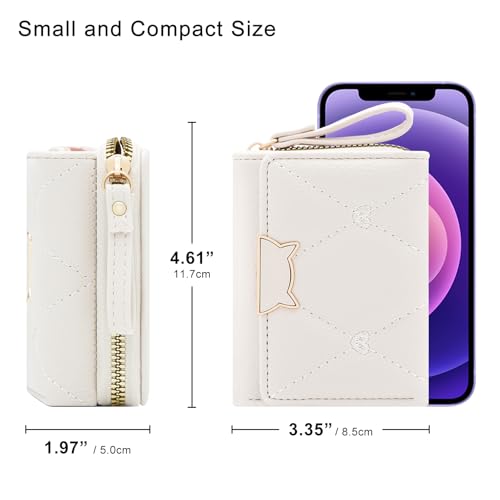 defway Small Card Wallet for Women - PU Wallet with Finger Ring, White - color: White