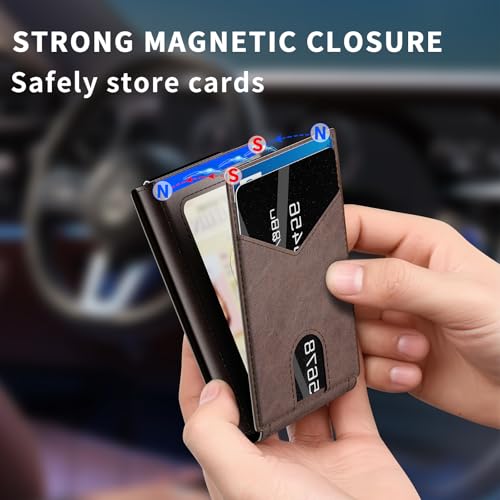 Wallet for Men,Aluminum RFID Blocking-Metal Smart Pop-Up Credit Card Holder with 2 ID Windows,Bifold Compact Security Anti Scanner Wallet & Money Clip,Men's accessories (bifold coffee) - color: bifold coffee