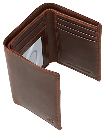 Trifold Wallets for Men - Slim RFID Blocking Wallet for Securing Personal Data - Front Pocket Friendly Genuine Leather Wallet - Mens Wallets Trifold with ID Window - Tri Fold Wallet Gifts for Men - color: Brown Crazyhorse