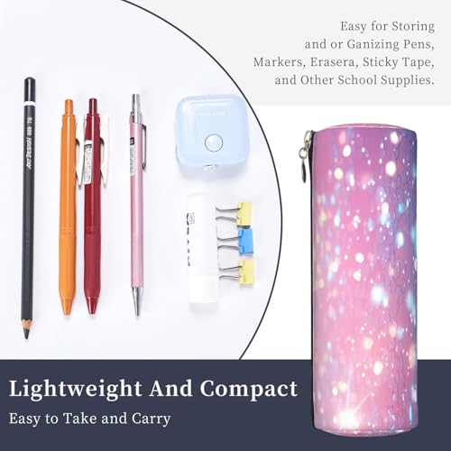 OSAM SPACE Leather Pencil Case Round Pencil Bag Glitter Pen Organizer Holder Portable Zipper Pouch Cute School Supplies for Girls Boys Study Office - color: Glitter
