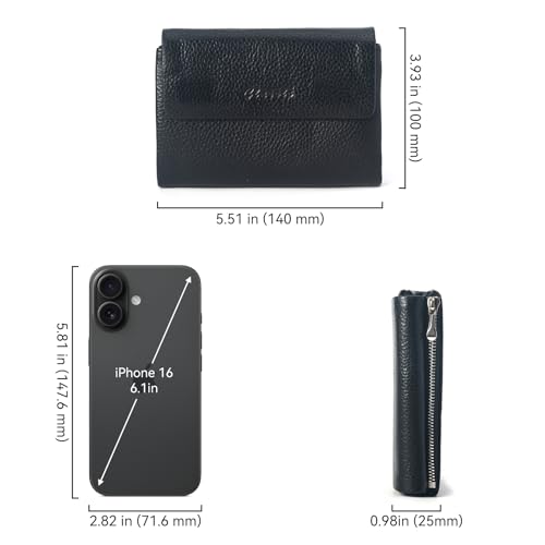 Women's Bifold Wallet, Genuine Leather, Magnetic, ID Window | Holds 10+ Cards, 2 Zip Coin Pockets, Pebbled Cowhide, Snap Closure, Large Capacity, Multiple Colors, Compact 5.5x3.9in - color: B-Black