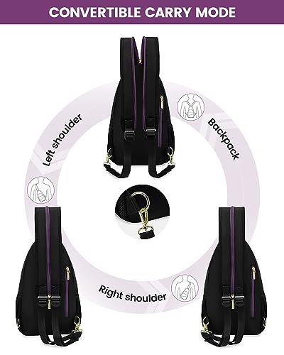 LOVEVOOK Sling Bag for Women, Sling Backpack Crossbody Bag Convertible, Small Diaper Bag Hiking Daypacks Water-resistant, Travel Shoulder Bag Chest Bag, Black Blue Purple - color: Purple-blue-black, size: Small