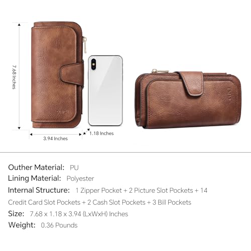 CLUCI RFID Wallet for Women Bifold Wallet with ID Window | Multiple Card Holder, Gifts for Women Birthday - color: 1 Vintage Two-toned Brown