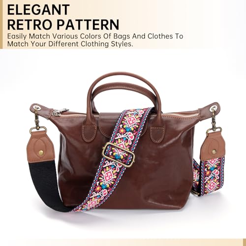 Purse Strap Replacement Crossbody Adjustable Bag Strap Retro Jacquard Embroidery Wide Shoulder Strap for Women Handbags - color: Pink Blue Flower
