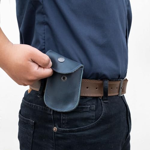 Hide & Drink, Holster Pouch, Durable EDC Waist Bag for Coins, Pocket Wallet, Headphones, Personal Items, Conveniently Attaches to Belt, Full Grain Leather, Handmade - color: Slate Blue